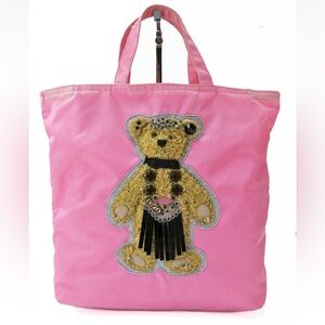 Prada Pink Tote with Gold Teddy Bear Design